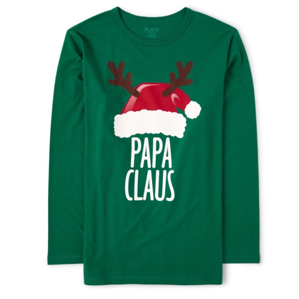 CHILDREN'S PLACE Green Holiday Papa Claus Graphic Long Sleeve Tee Men's Size XXL